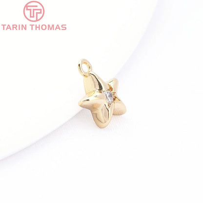 Jewellery   (203)4PCS 10x15MM 24K Gold Color Plated Brass with Zircon Star Charms Pendants High Quality Jewelry Findings Earrings Accessorie