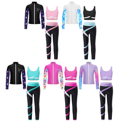 Girl clothing   Kids Girls Sweat suits Set Tracksuit 3 Piece Outfits Long Sleeve Zip Front Jacket + Vest + Colorblock Leggings Sportswear Sets