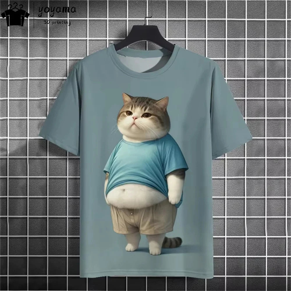 Men clothing  Funny Fat Cat Graphic T shirts Short Sleeve