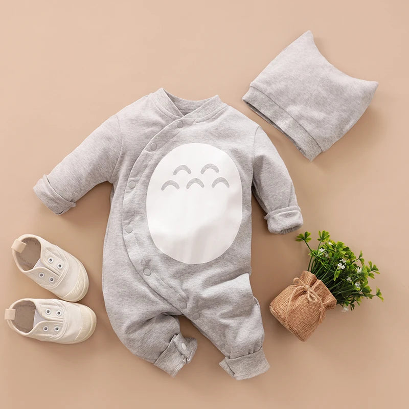 Girl clothing Newborn Clothes Cute Casual Pajamas Cotton Comfortable And Soft Spring And Autumn Long Sleeved 0-12 Baby Jumpsuit+Hat