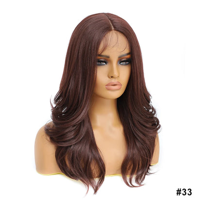 Crown & Glory Wigs T-Part Synthetic Lace Front Wigs Body Wave Highlight 13X4X1Female Lace Wig Omber Ginger Blonde Synthetic Wig with Baby Hair 22“