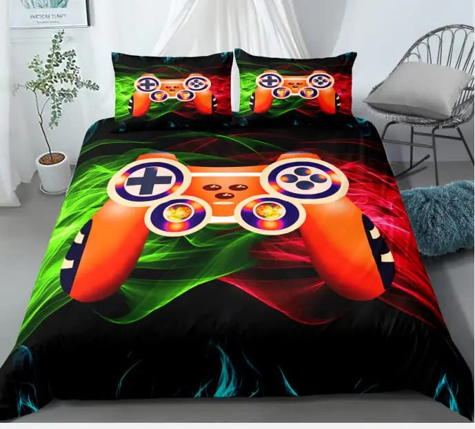 Bedroom  Teen Boys Gamer Duvet Cover Set Queen/King Size,Boys Gamepad Comforter Cover,Black Classic Retro Gaming Polyester Quilt Cover