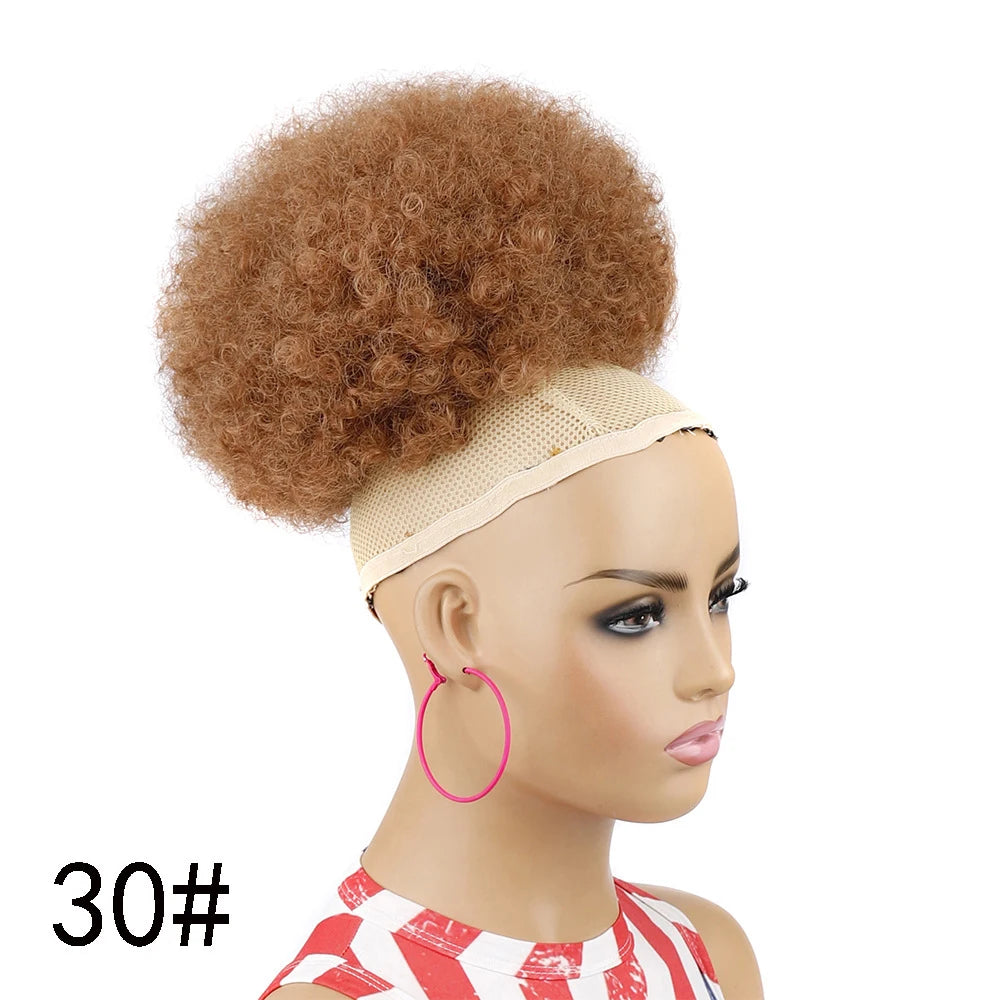 Crown & Glory Wigs  Afro Puff Drawstring Ponytail Extension for Black Women 10 Inch Synthetic Extra Large Fluffy Kinky Curly Hair Bun Donut Chignon