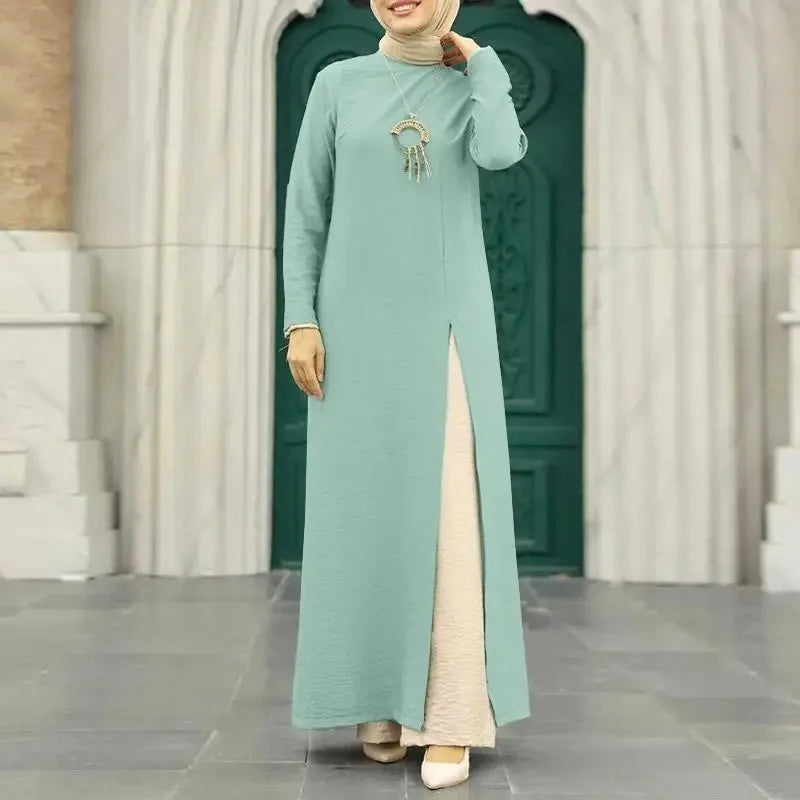 Muslim family   Abayas for Women, Long Sleeve, High Split Hems Robe, Elegant Women's Dress, Ice Silk, Wrinkle, Fashion, 2021