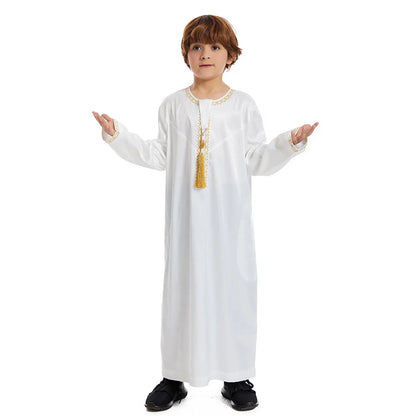 Muslim family  Eid Muslim Children Abaya Ramadan Jubba Prayer Thobe Boy Kids Abayas Islam Long Robe Gown Kaftan Dubai Arab Tassel Dishdasha