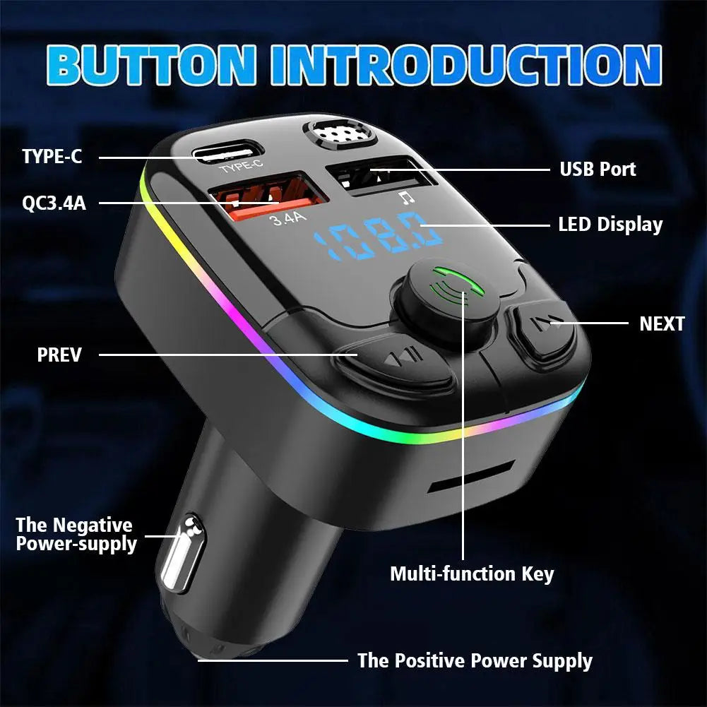 Car    Bluetooth 5.0 FM Transmitter Type-C Dual USB 3.1ACharging Wireless Radio Adapter MP3 Player Support TF Card