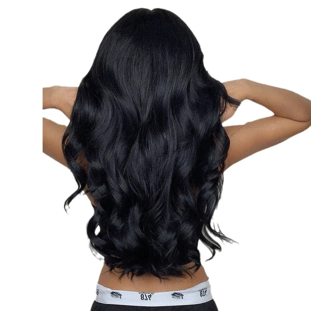 Crown & Glory Wigs Fashion black brown synthetic wig in long curly hair full head set high temperature silk chemical fiber big wave head set