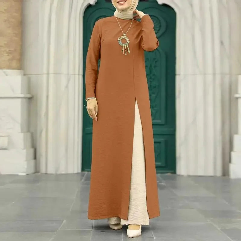 Muslim family   Abayas for Women, Long Sleeve, High Split Hems Robe, Elegant Women's Dress, Ice Silk, Wrinkle, Fashion, 2021