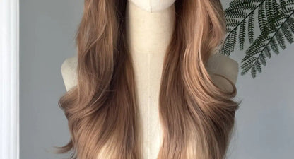 Crown & Glory Wigs   Champagne Blonde Wig Lace Front Synthetic Wig Long Body Wavy Brown Wigs for Daily Use Headband Lolita Cosplay 가발  Perruque Femme