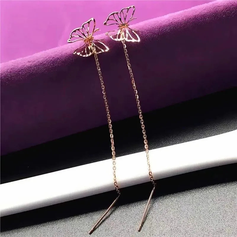 Jewellery  Long Tassel Heart Drop Earrings Gold Silver Color 2022 Korean Hanging Women Earrings Fashion Party Jewelry Girls Party Gift