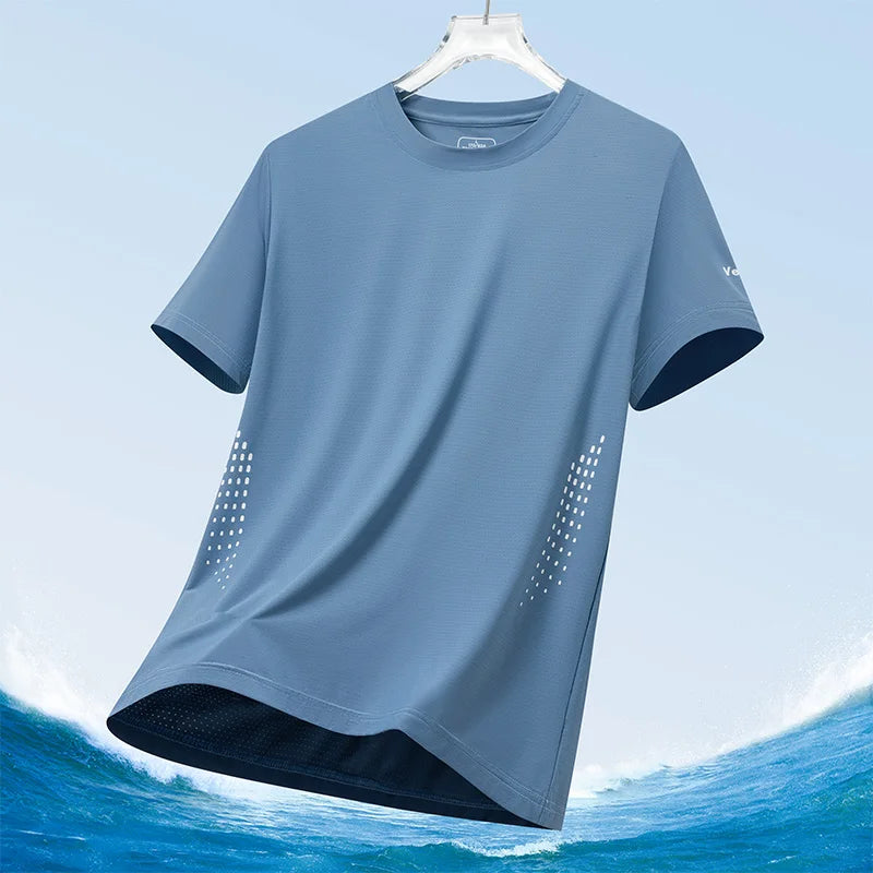 Men clothing  Ice Silk Thin Short Sleeve Quick Drying T-shirt for Men