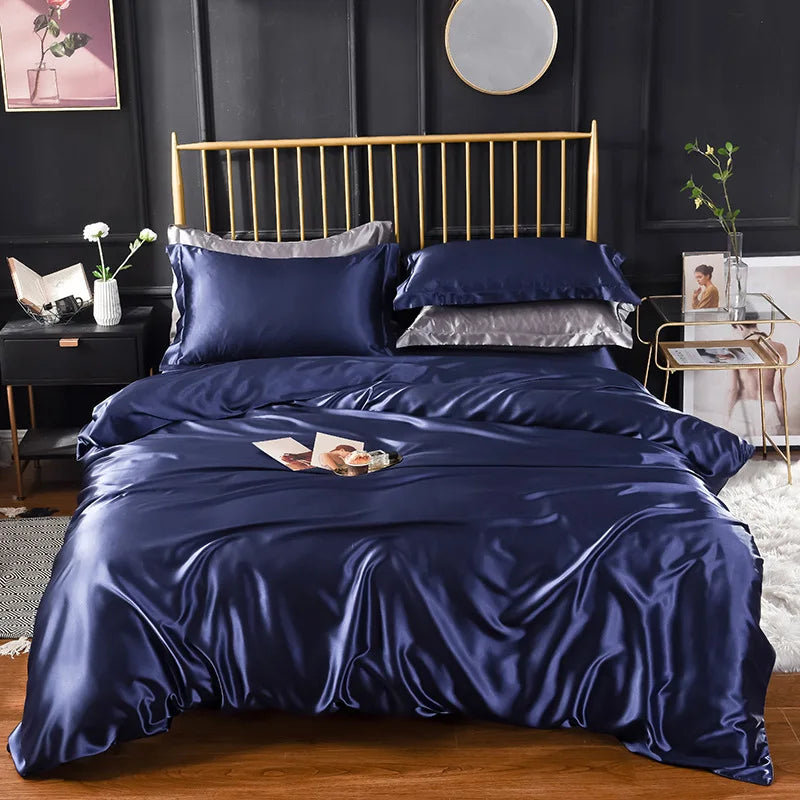 Bedroom  High End Home Emulation Silk Satin Bedding Set Luxury Single Double Duvet Cover Set High Quality King Queen Size Bedding Sets