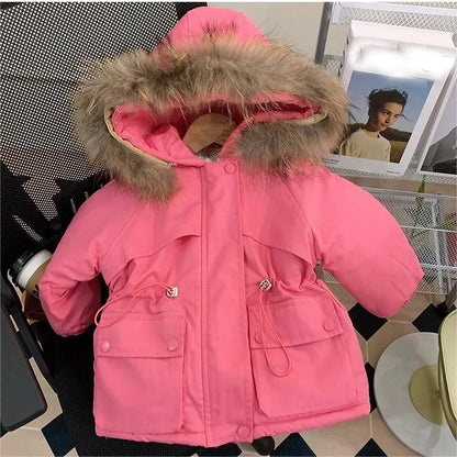 Girl clothing 2024 Winter Girls 3-10 Years Fashion Fur Hoode Thick Warm Fleece Jacket Kids Coat Outerwear Two Colors