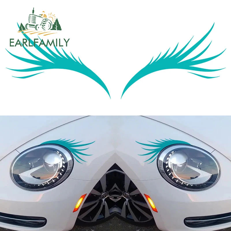 Car   EARLFAMILY 13cm x 9.5cm Auto Eyelash Graphics Car Sticker Funny Car lights Decals Waterproof  Vinyl Car Wrap 3D Decoration