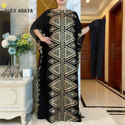 Muslim family   Free Shipping Muslim Abaya Dubai Turkey Muslim Hijab Dresses African Caftan  Party Elegant Islamic Embroidery Clothing AL034