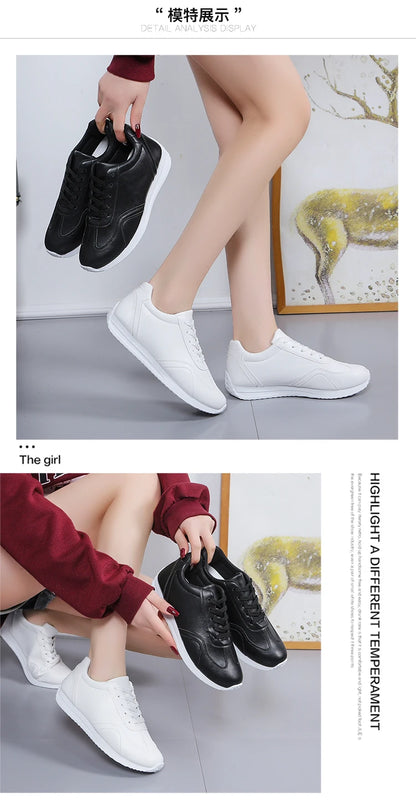 Woman shoes White leather Sneakers Sports vulcanized shoes Comfortable Spring Sneakers Casual Shoes 2024 Fashion School Tennis