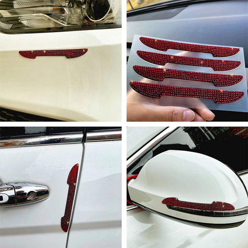 Car   4 PCS Car Door Inlaid Diamond Side Edge Protector Bumper Rear View Mirror Anti-Collision Strip Scratch Sticker Styling Moulding