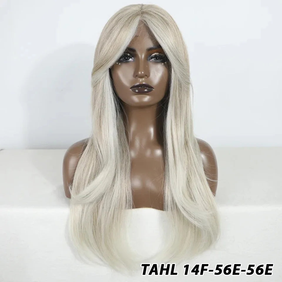 Crown & Glory Wigs  Synthetic Wigs 26 Inch Long Straight Lace Wigs With Bnags Lace Front Wig For Women Ombre Blonde Brown Cosplay Daily Party Wigs