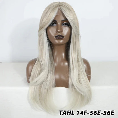 Crown & Glory Wigs  Synthetic Wigs 26 Inch Long Straight Lace Wigs With Bnags Lace Front Wig For Women Ombre Blonde Brown Cosplay Daily Party Wigs