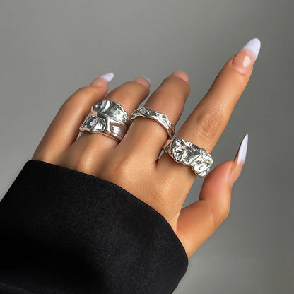 Jewellery   3 Pcs Irregular Geometric Ring Set for Women Punk Design Smooth Gold Silver Color Water Drop Adjustable Open Ring Trendy Jewelry