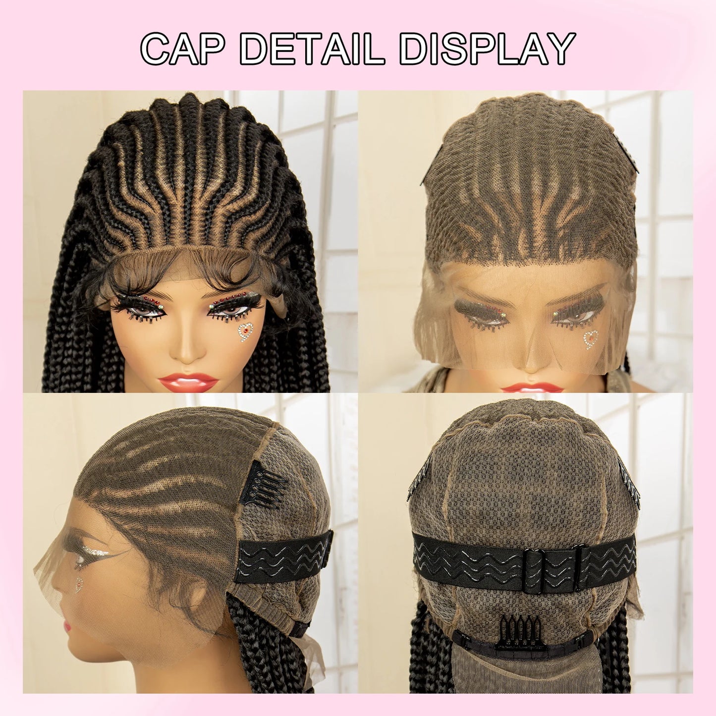 Crown & Glory Wigs  34 Inches Handmade Synthetic Braiding Wig HD Full Lace Cornrow Braided Wigs Back Knotless Box Braids Wig for Black Women