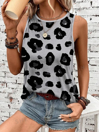 Woman clothing   Women's Sleeveless T-shirt Leopard Print