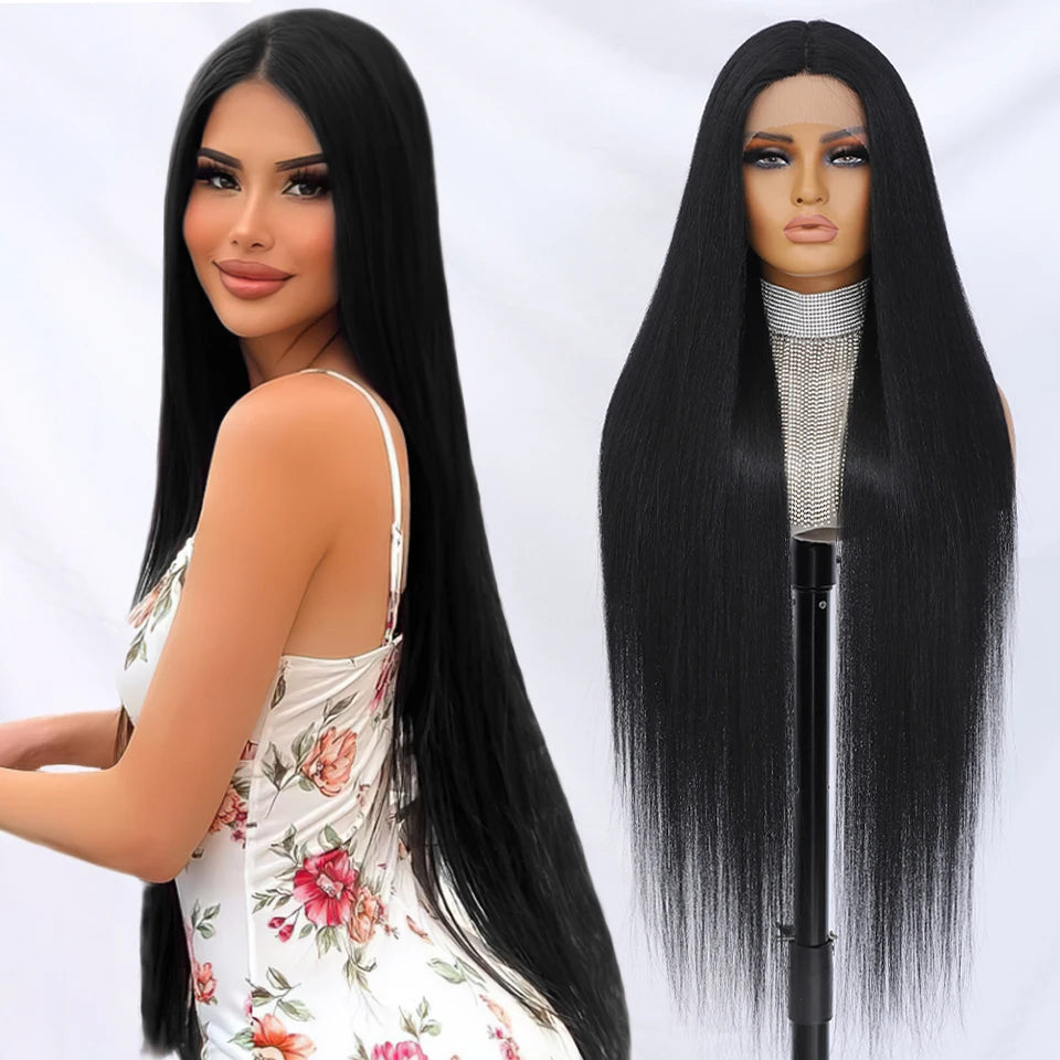 Crown & Glory Wigs  40 Inch Straight Lace Front Synthetic Wig T-Part 13x4x1 Long Lace Wigs Heat-resistant Fiber Copper Lace Frontal Wigs