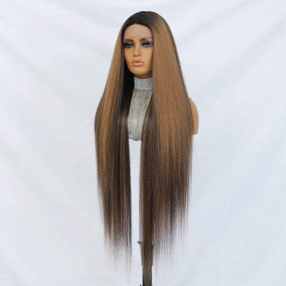 Crown & Glory Wigs  40 Inch Straight Lace Front Synthetic Wig T-Part 13x4x1 Long Lace Wigs Heat-resistant Fiber Copper Lace Frontal Wigs