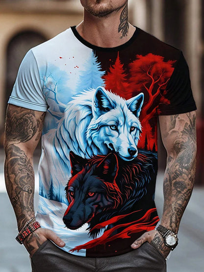 Men clothing  Different Pupil Wolf Print Men's T-shirt