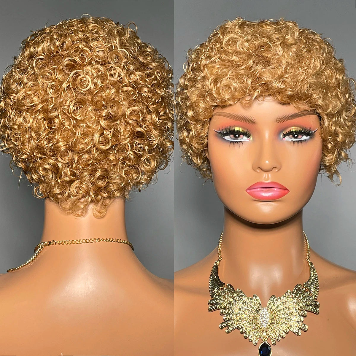 Crown & Glory Wigs Short Curly 99J Wig For Woman 100% Human Hair Wigs Full Machine Made Pixie Curl Kinky Curly Wigs