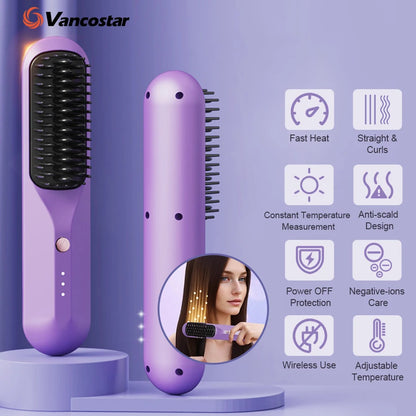 Style & Shine Hair  Cordless Electric Hair Brushes Straightener Brush  Heat Comb