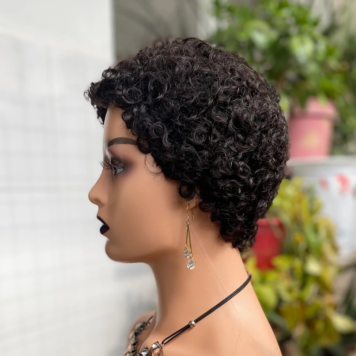 Crown & Glory Wigs   Short Curly Human Hair Wigs For Women Short Kinky Curly Wig Black Red Human Hair Pixie Cut Curly Wigs With Bangs Machine Wigs