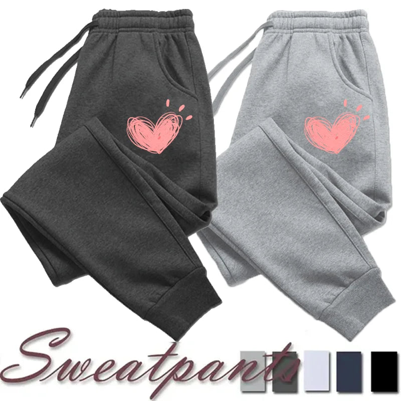 Woman clothing   Cute Heart Printed Sweatpants  Long Pants