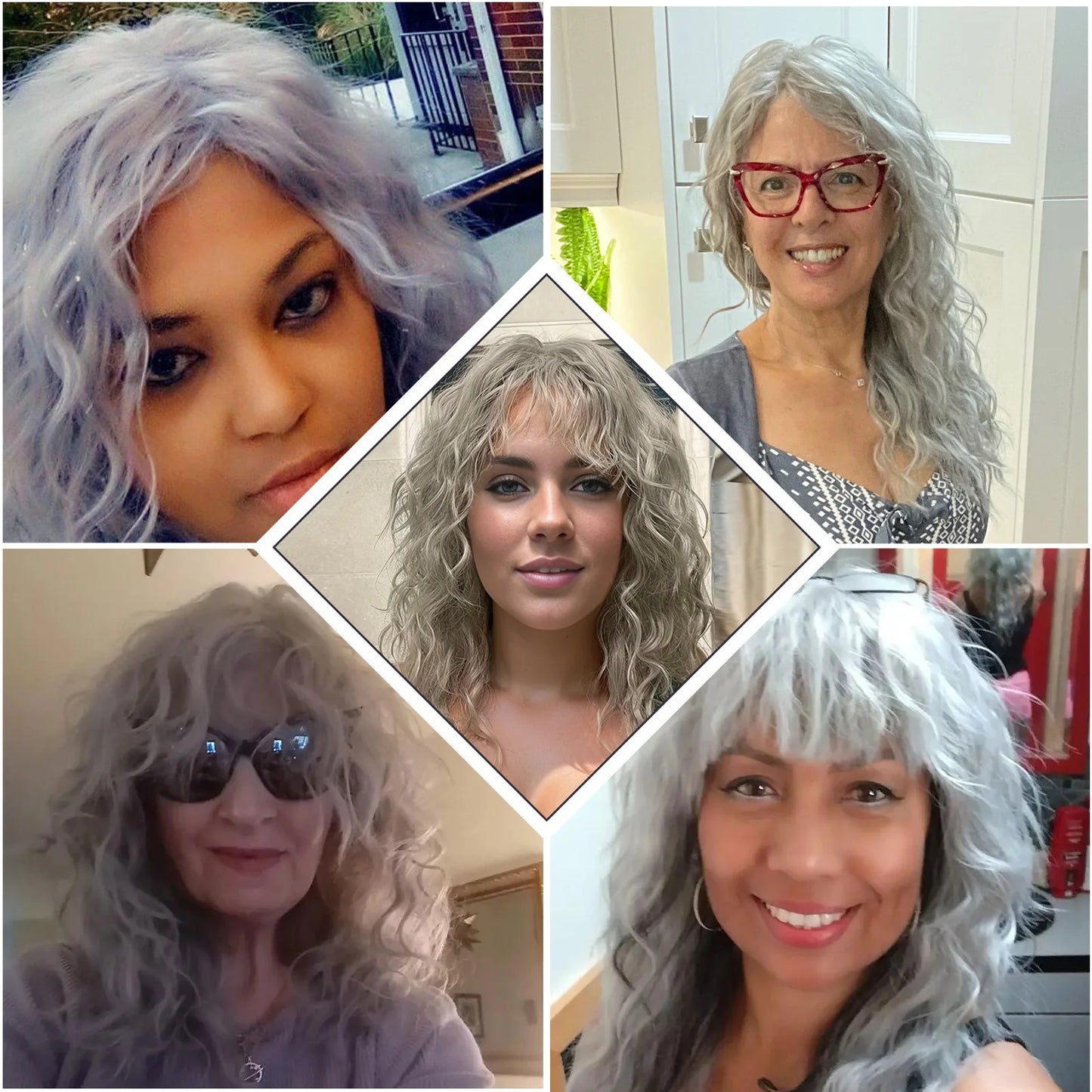 Crown & Glory Wigs   BCHR Grey Wigs with Bangs Long Curly Synthetic Wigs for Women Daily Cosplay Party Halloween Costume (Grey 20Inches)