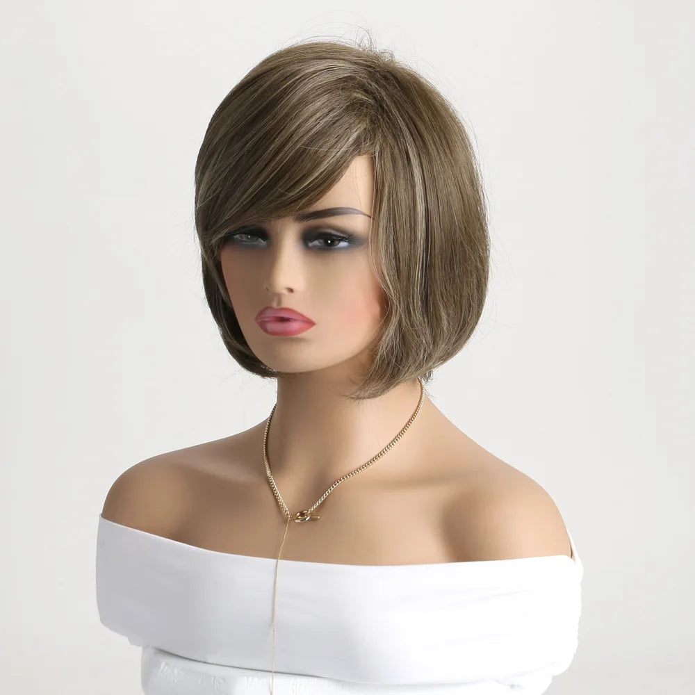 Crown & Glory Wigs Synthetic Wigs 10 inches Brown Natural Wig for Women Short Straight Hair Heat Resistant Fiber Daily Party Cosplay Use Wig