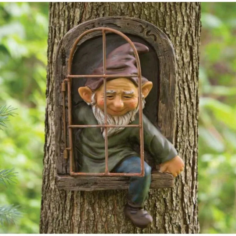 Outdoor 1PC garden Elf Dwarf Oldman Status Outdoor Window Tree Hugger Naughty Resin Sculpture Garden Cute White Beard Gnome Easter Decor Gift