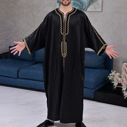 Muslim family  Stripe Jubba Kaftan Dishdash Thobe Saudi Arab Muslim Clothing Long Sleeve Maxi Robe New Caftan Dubai Robe A50