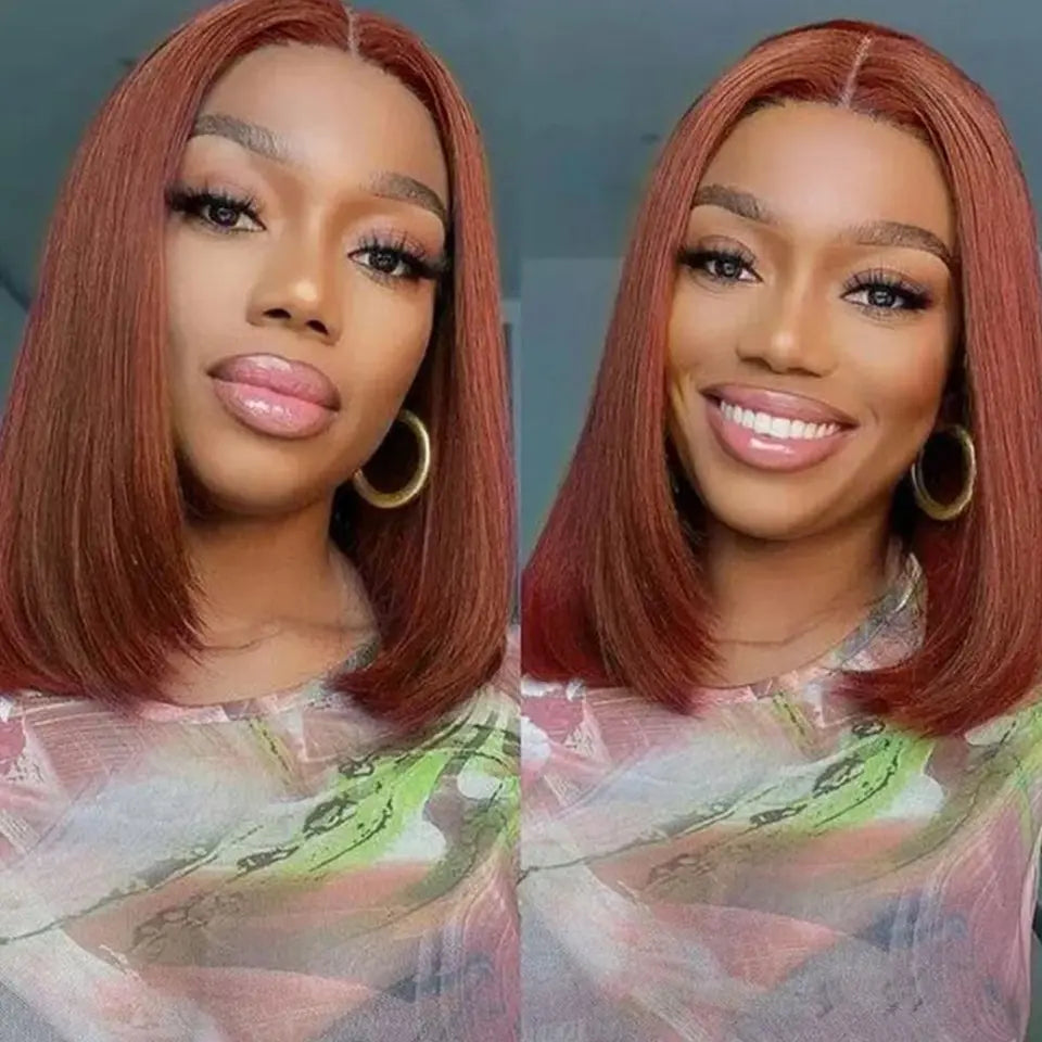 Crown & Glory Wigs Reddish Brown Bob Lace Frontal Wig Human Hair 13x4 Straight Lace Front Wig Short Bob Wig Copper Red Lace Frontal Bob Wigs