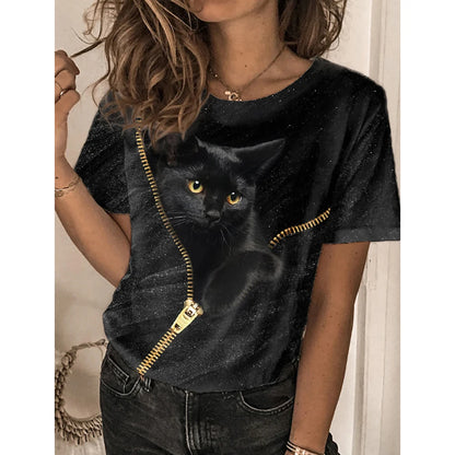 Woman clothing   3d Dogs Cat Print T Shirt Fashion Womens Tees Tops