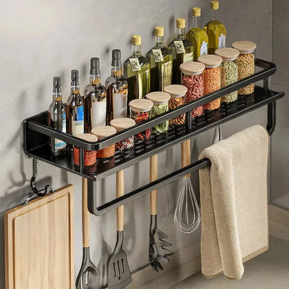 kitchen  30/40/50CM Kitchen Rack Wall-mounted Spice Storage Rack with Hook Rod Kitchen Utensils