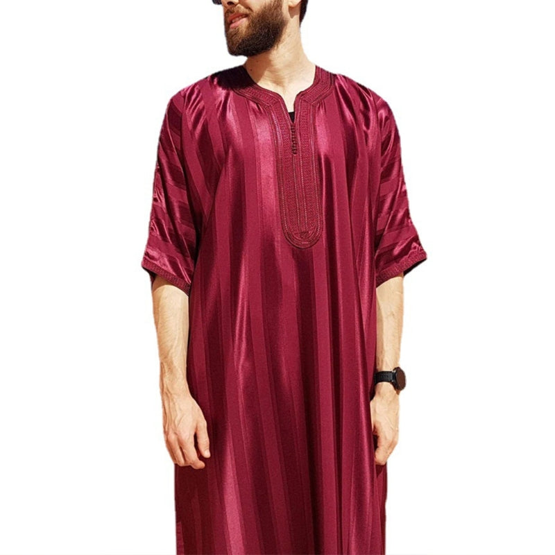 Muslim family  Mens Long Sleeve Kaftan Arab Robe Stand Collar Muslim Robe Crew Neck Arab Robe Islamic Robe Muslim Ethnic Clothing Robe