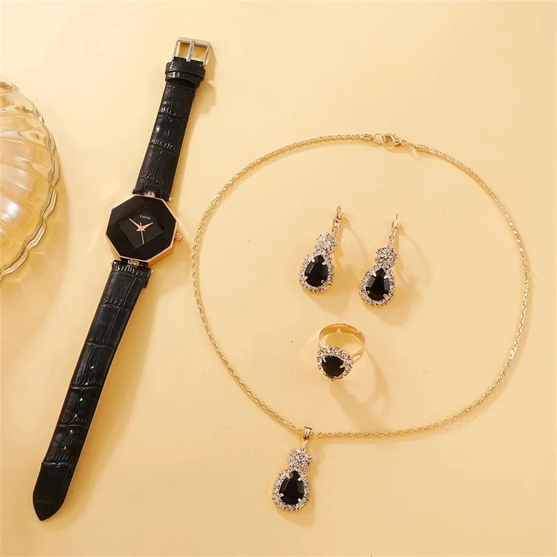 Jewellery   5pcs Set Watches Set Luxury Rhinestone Women Fashion Elegant Wristwatch Quartz Watch