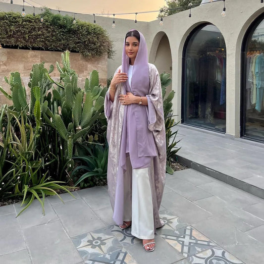 Muslim family   Chic Eid Open Kimono Coat Dubai Luxury Batwing Abaya Modest Dresses Muslim for Women Islam Clothing Kebaya Robe Femme Musulmane