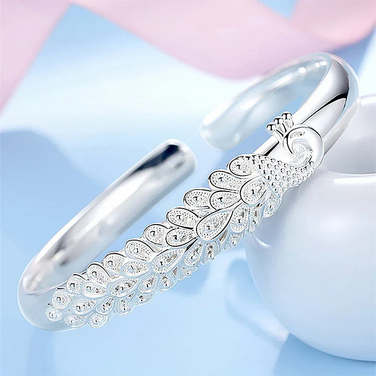 Jewellery   New 925 sterling silver elegant Peacock opening screen bracelet Bangles for women fashion party wedding Accessories jewelry gift