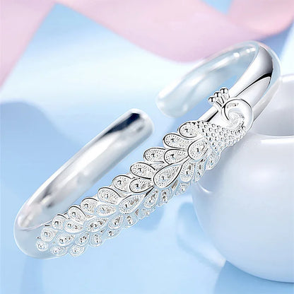 Jewellery   New 925 sterling silver elegant Peacock opening screen bracelet Bangles for women fashion party wedding Accessories jewelry gift