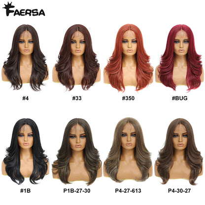 Crown & Glory Wigs T-Part Synthetic Lace Front Wigs Body Wave Highlight 13X4X1Female Lace Wig Omber Ginger Blonde Synthetic Wig with Baby Hair 22“