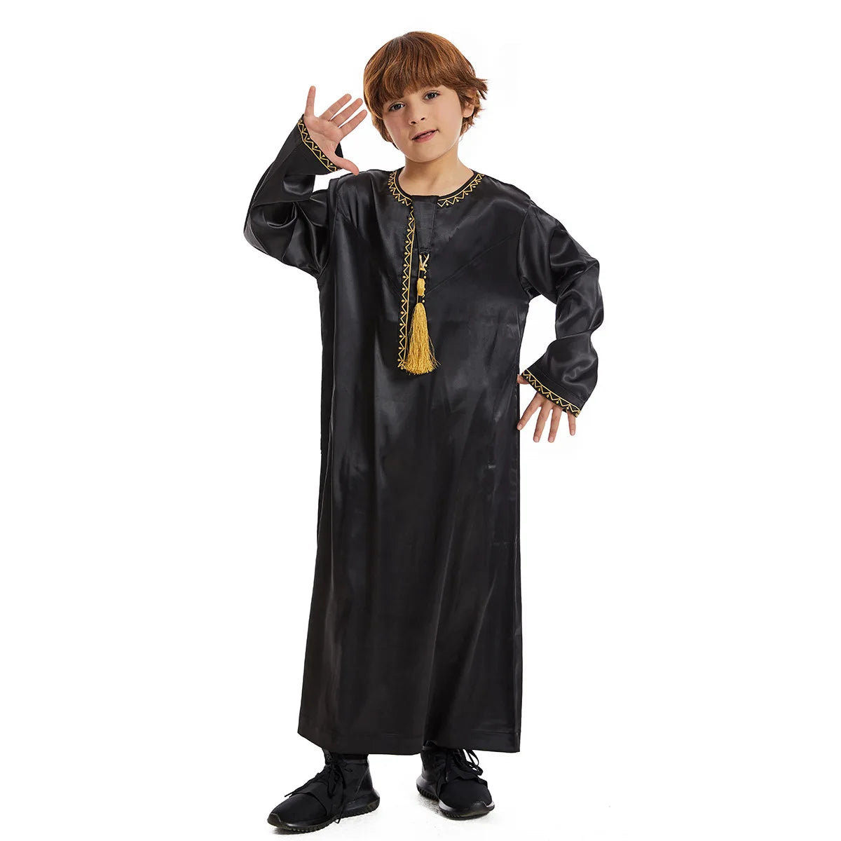 Muslim family  Eid Muslim Children Abaya Ramadan Jubba Prayer Thobe Boy Kids Abayas Islam Long Robe Gown Kaftan Dubai Arab Tassel Dishdasha