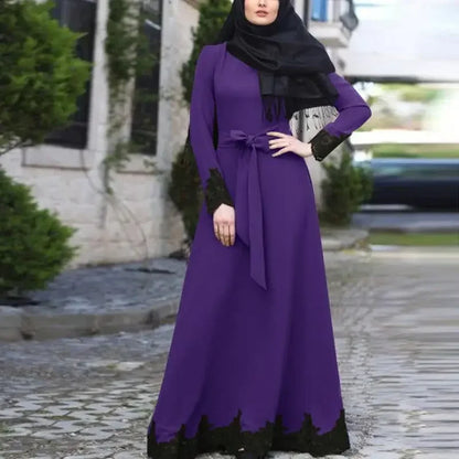 Muslim Family   Women Maxi Dress Muslim Abaya Islamic Clothing Plus Size Middle East Dubai Lace Turkish Kaftan Arab Robe Eid Djellaba Jalabiya