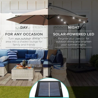 Outdoor 10ft Solar LED Offset Hanging Market Patio Umbrella for Backyard, Poolside, Lawn and Garden w/Easy Tilt Adjustment