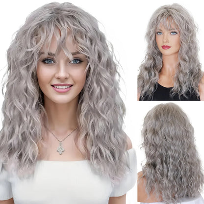 Crown & Glory Wigs   BCHR Grey Wigs with Bangs Long Curly Synthetic Wigs for Women Daily Cosplay Party Halloween Costume (Grey 20Inches)